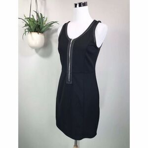 Jack‎ BB Dakota Sisson Tank Dress Black Stretch Knit Faux Leather Trim Size M